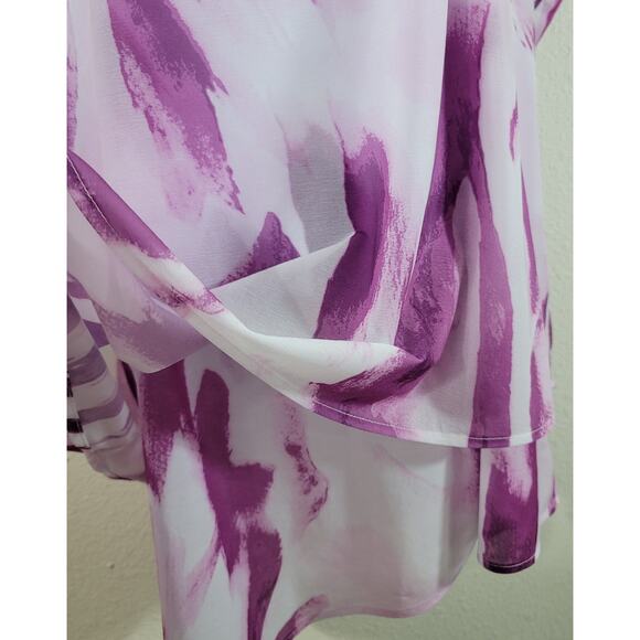 Lane Bryant White Purple Layered Asymmetrical Hem Top 14 16 Lightweight Soft - Picture 2 of 4